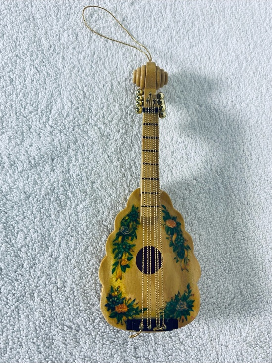 Vintage Other - Vintage Wooden Mandolin Christmas Ornament Hand Painted Floral Instrument
